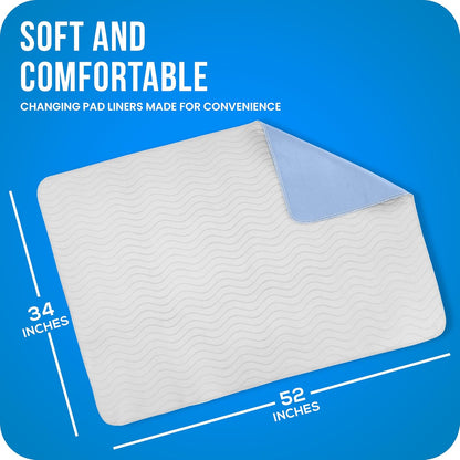 4 Pack Waterproof Reusable Heavy Absorbency Incontinence Bed Pads 34"x52" | Washable Underpads, Chuck Pads for Adults, Kids, Elderly and Pets, Bedwetting Pads for Sofa and Couch, Blue