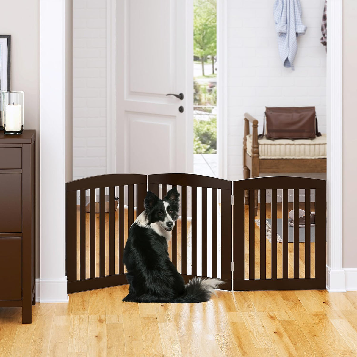 PAWLAND Wooden Freestanding Foldable Pet Gate for Dog,24" H Dog Gate Indoor