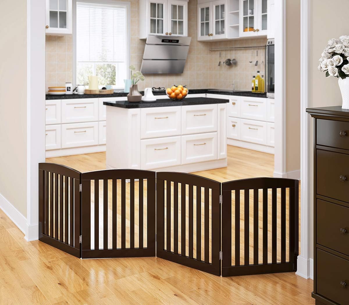 PAWLAND Wooden Freestanding Foldable Pet Gate for Dog,24" H Dog Gate Indoor