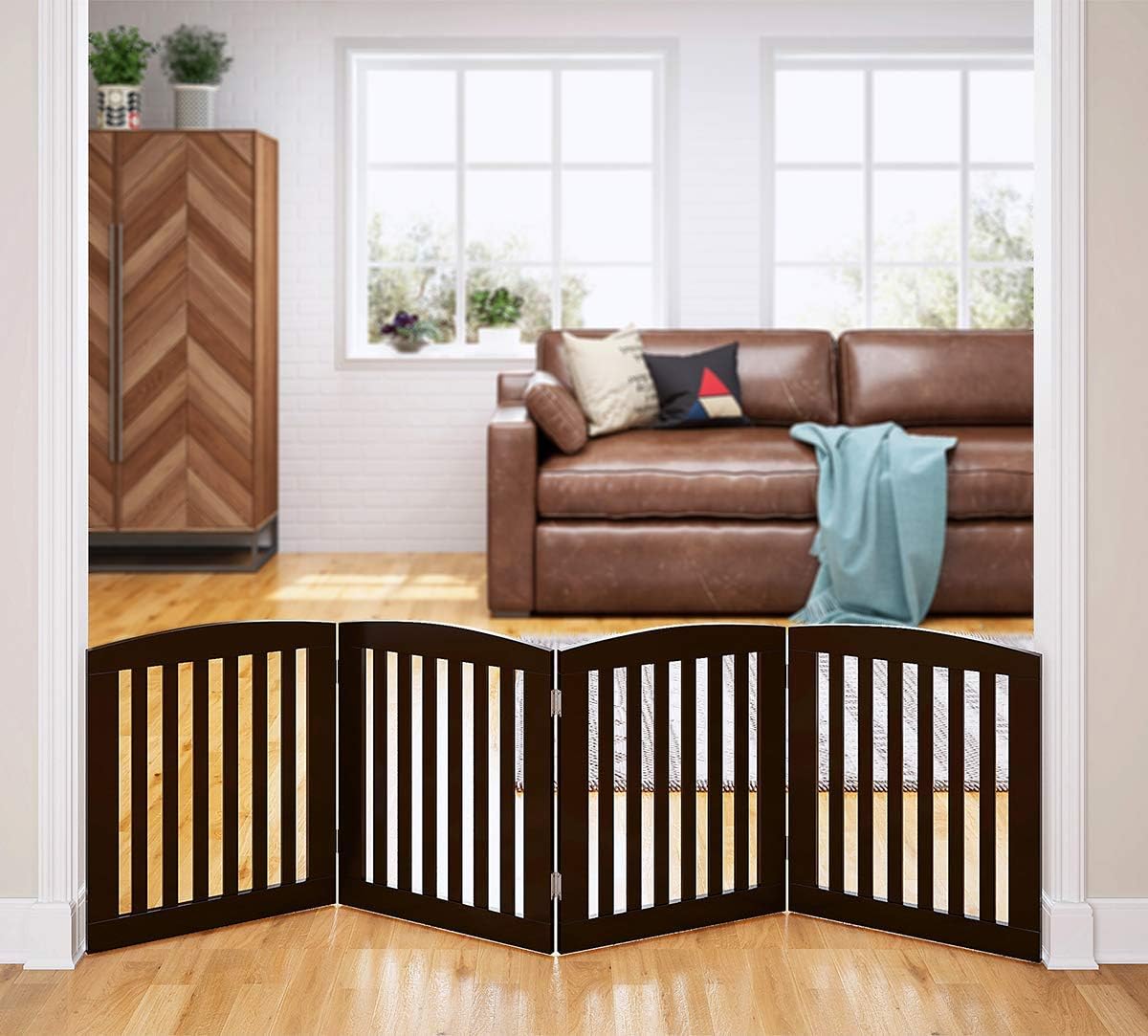 PAWLAND Wooden Freestanding Foldable Pet Gate for Dog,24" H Dog Gate Indoor