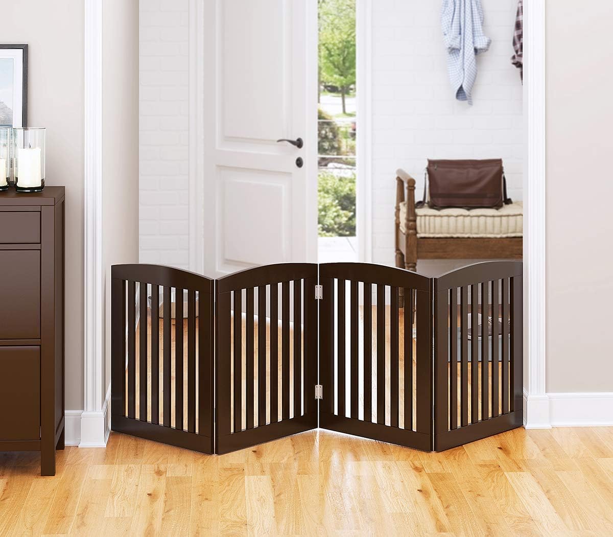 PAWLAND Wooden Freestanding Foldable Pet Gate for Dog,24" H Dog Gate Indoor