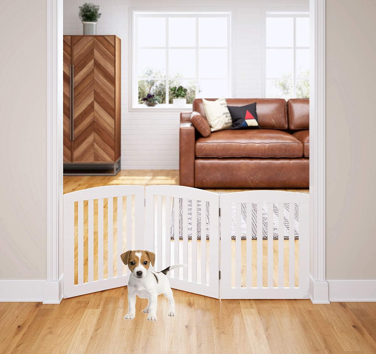 PAWLAND Wooden Freestanding Foldable Pet Gate for Dog,24" H Dog Gate Indoor