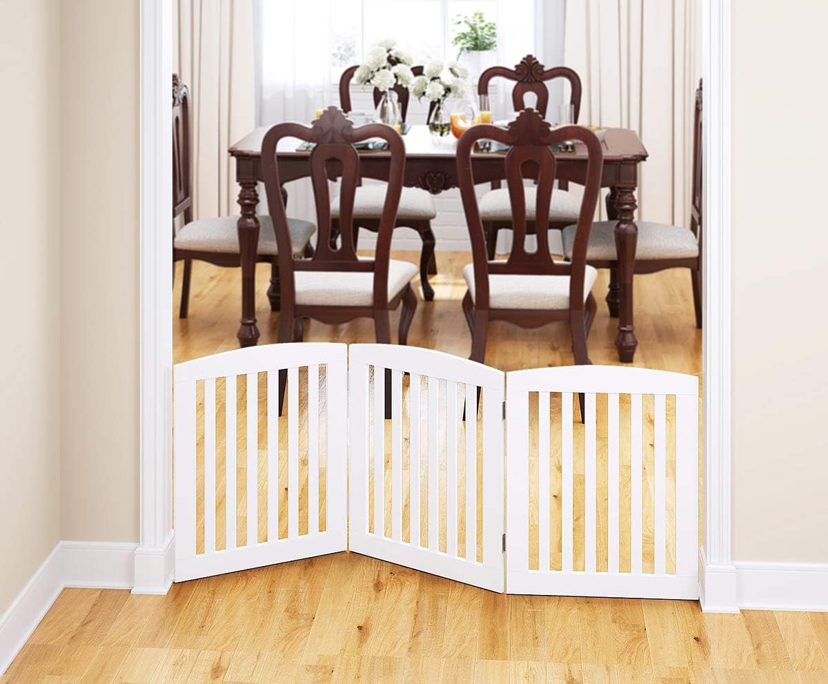 PAWLAND Wooden Freestanding Foldable Pet Gate for Dog,24" H Dog Gate Indoor