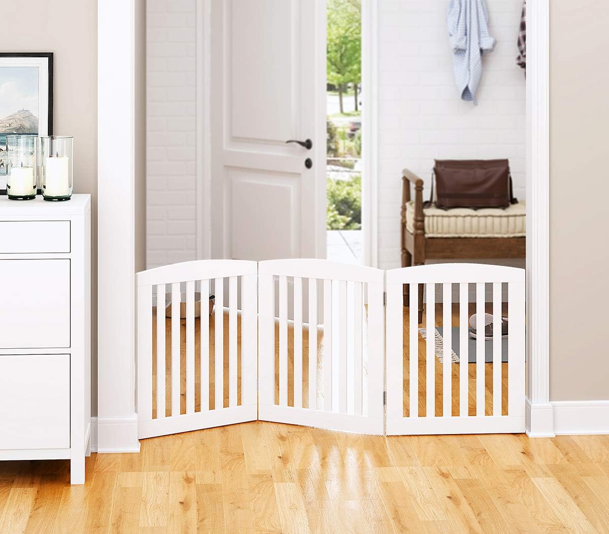 PAWLAND Wooden Freestanding Foldable Pet Gate for Dog,24" H Dog Gate Indoor