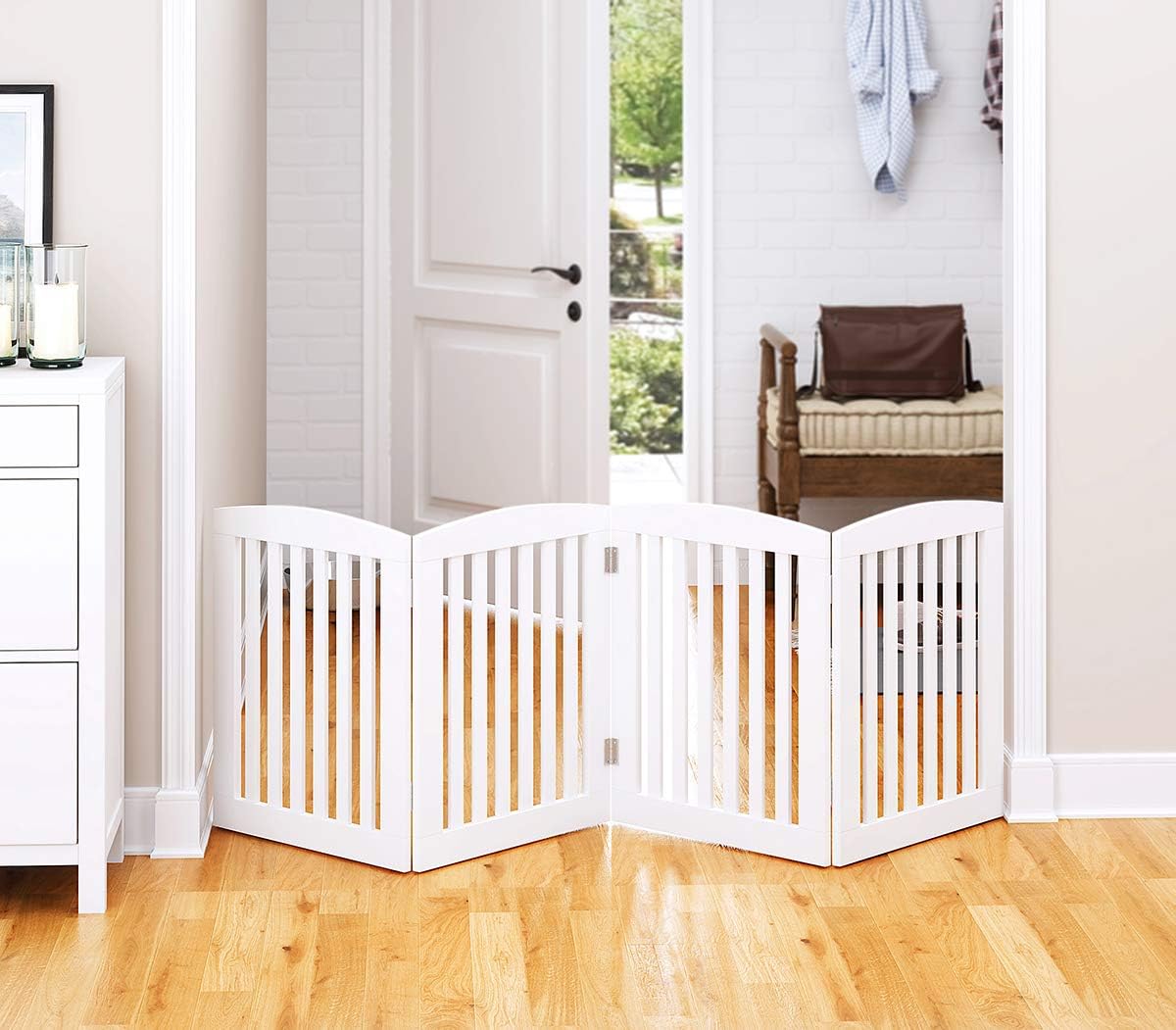 PAWLAND Wooden Freestanding Foldable Pet Gate for Dog,24" H Dog Gate Indoor