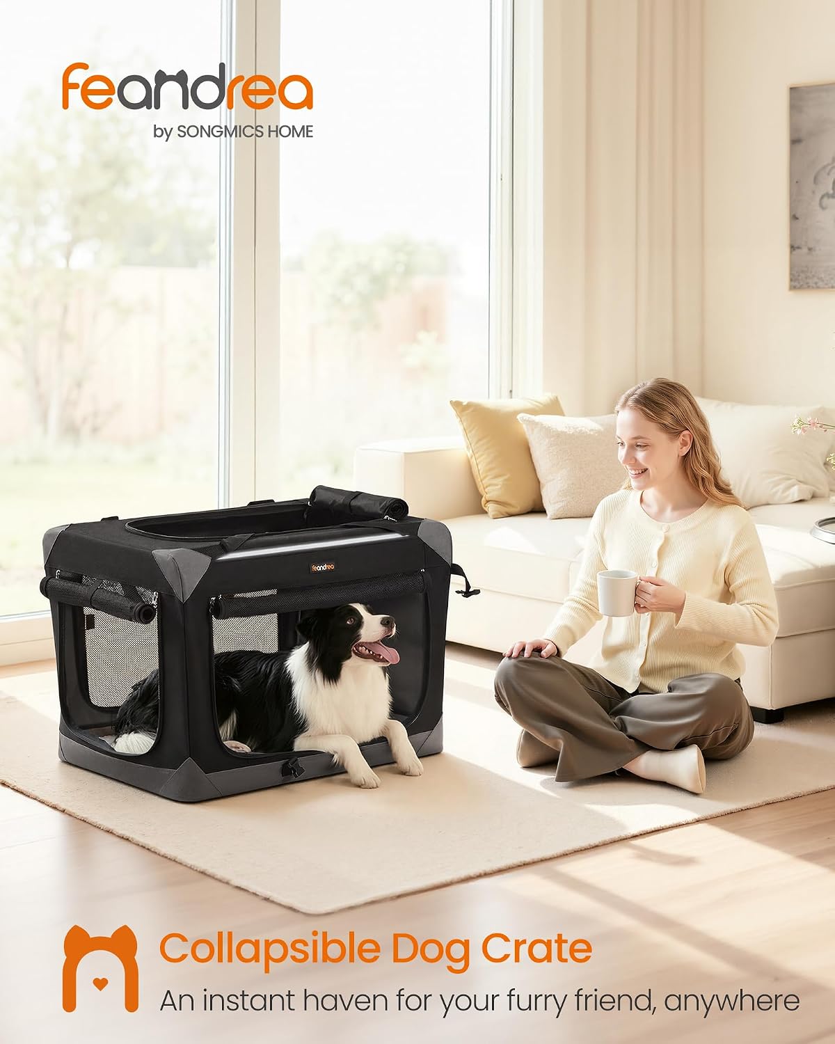 Feandrea Collapsible Dog Crate, Portable Pet Travel Crate, 30 Inches