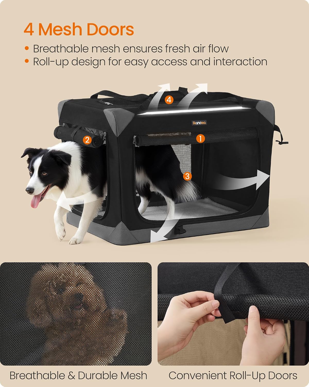 Feandrea Collapsible Dog Crate, Portable Pet Travel Crate, 30 Inches