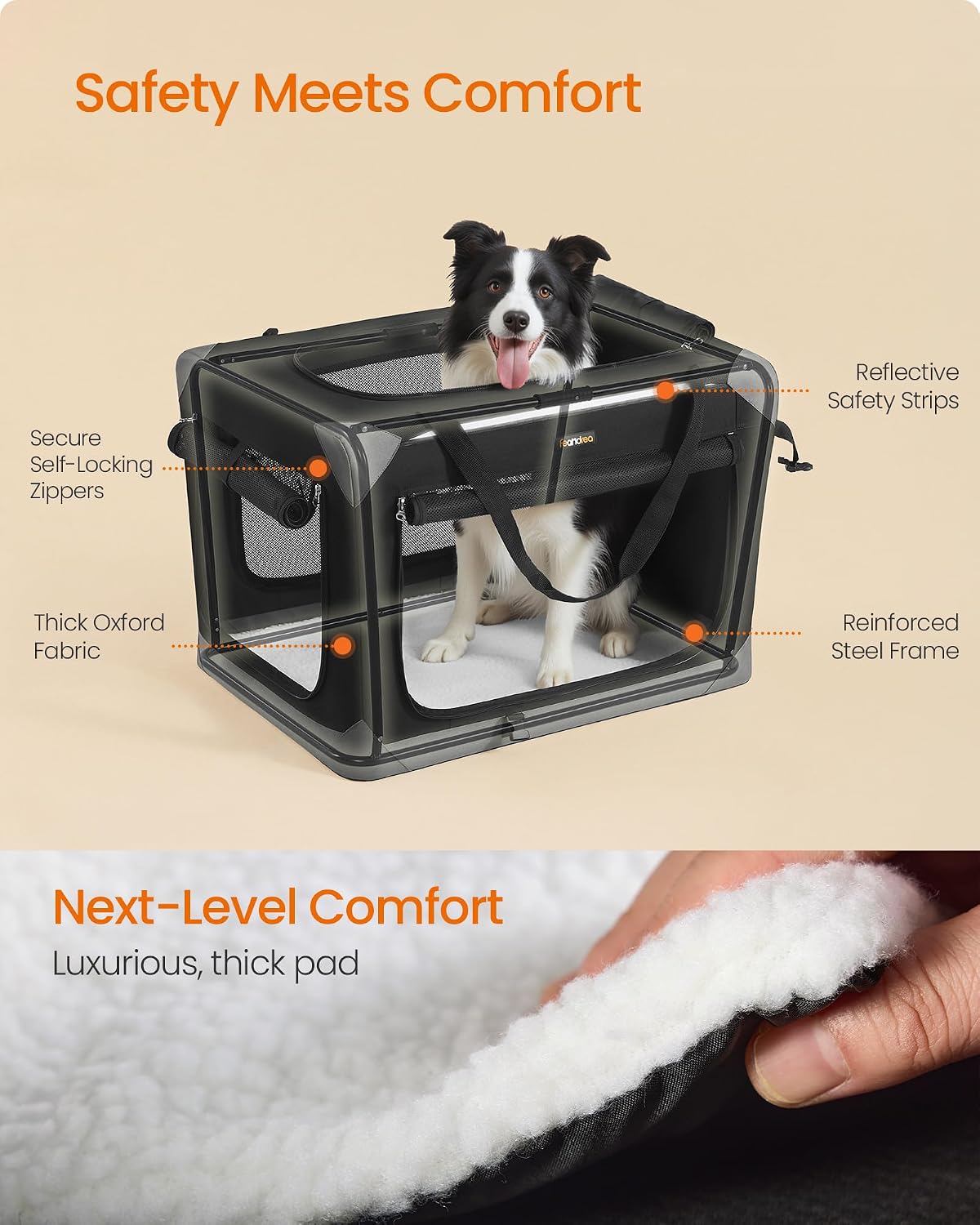 Feandrea Collapsible Dog Crate, Portable Pet Travel Crate, 30 Inches