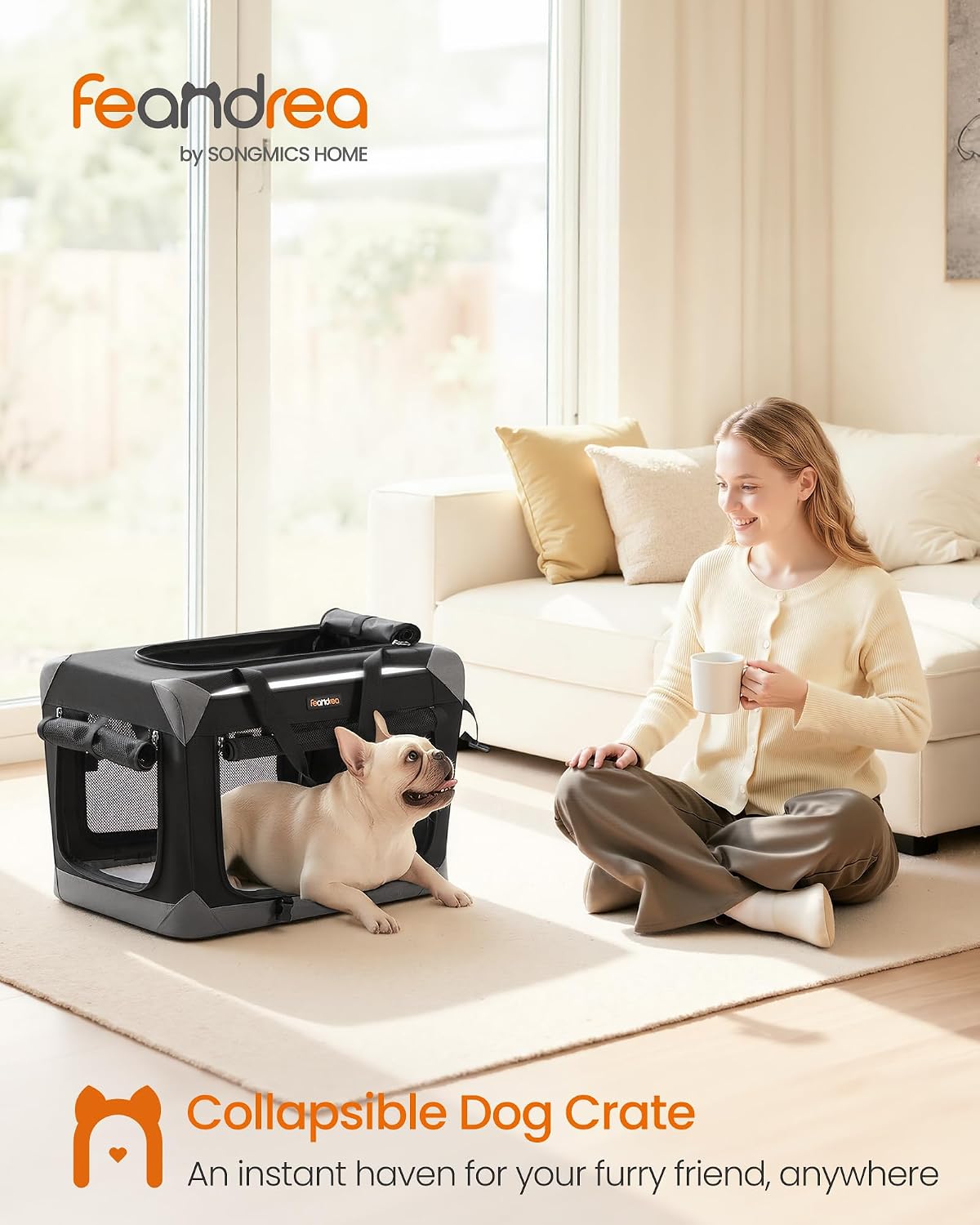 Feandrea Collapsible Dog Crate, Portable Pet Travel Crate, 30 Inches