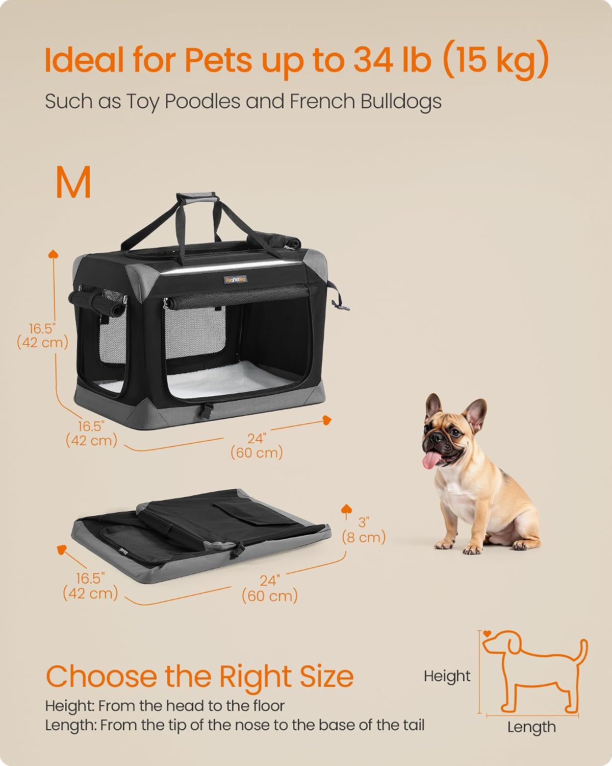 Feandrea Collapsible Dog Crate, Portable Pet Travel Crate, 30 Inches