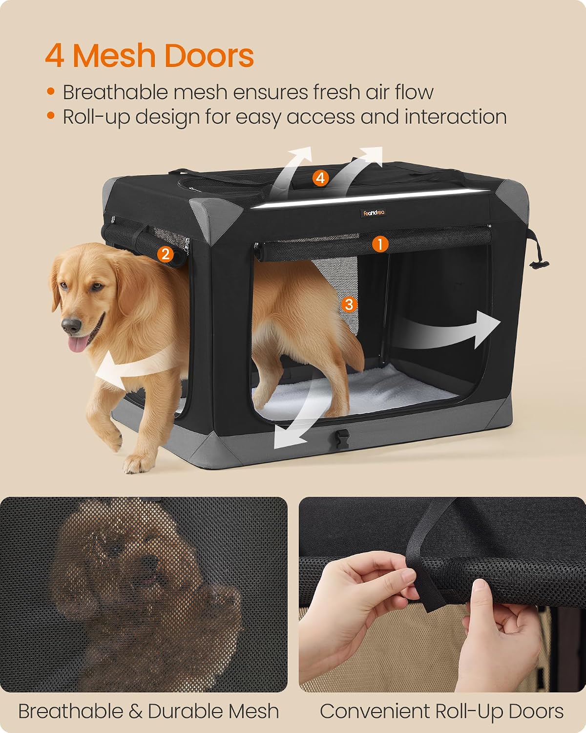 Feandrea Collapsible Dog Crate, Portable Pet Travel Crate, 30 Inches