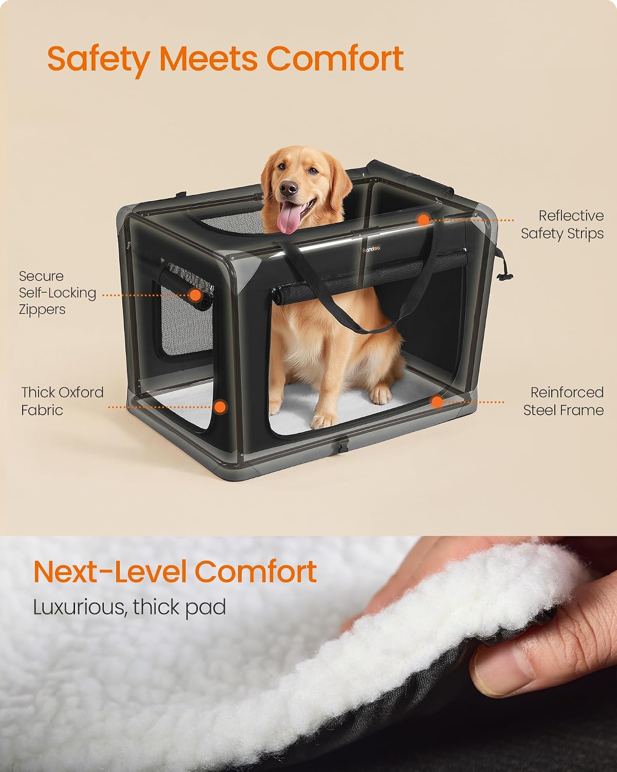 Feandrea Collapsible Dog Crate, Portable Pet Travel Crate, 30 Inches