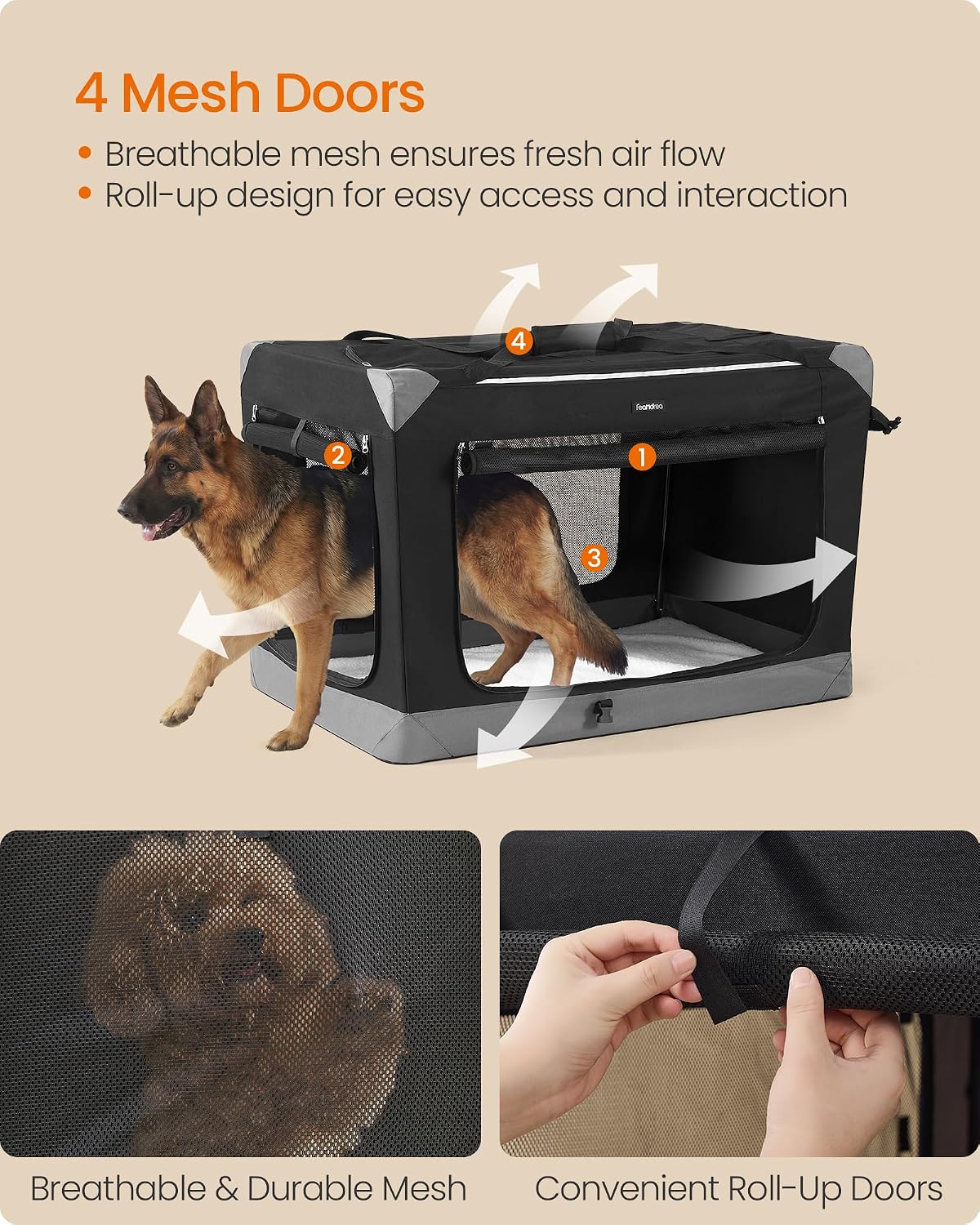 Feandrea Collapsible Dog Crate, Portable Pet Travel Crate, 30 Inches