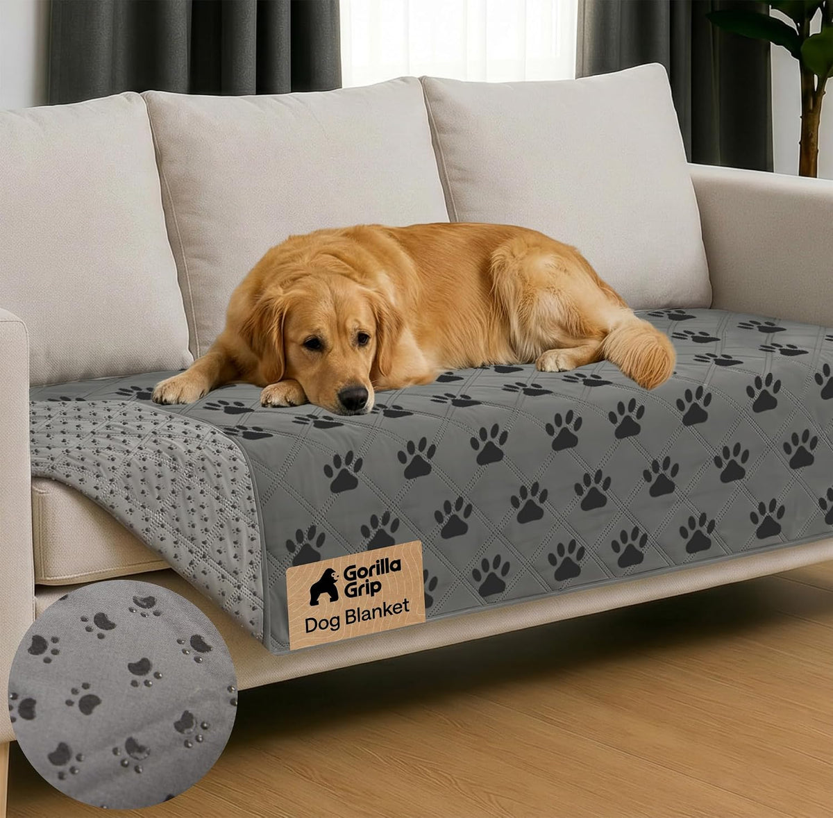 ® Waterproof Dog Blanket, Couch Cover for Dogs, 50x40 Gray Paw | Silicone Grip Backing, Washable, Leakproof, Protects Sofa, Sectional, Bed, Crate, Car and RV, Senior Pet Essential