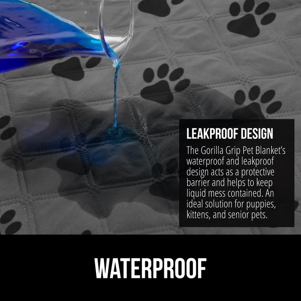 ® Waterproof Dog Blanket, Couch Cover for Dogs, 50x40 Gray Paw | Silicone Grip Backing, Washable, Leakproof, Protects Sofa, Sectional, Bed, Crate, Car and RV, Senior Pet Essential