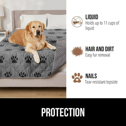 ® Waterproof Dog Blanket, Couch Cover for Dogs, 50x40 Gray Paw | Silicone Grip Backing, Washable, Leakproof, Protects Sofa, Sectional, Bed, Crate, Car and RV, Senior Pet Essential