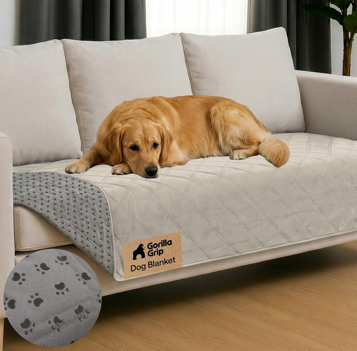 ® Waterproof Dog Blanket, Couch Cover for Dogs, 50x40 Gray Paw | Silicone Grip Backing, Washable, Leakproof, Protects Sofa, Sectional, Bed, Crate, Car and RV, Senior Pet Essential