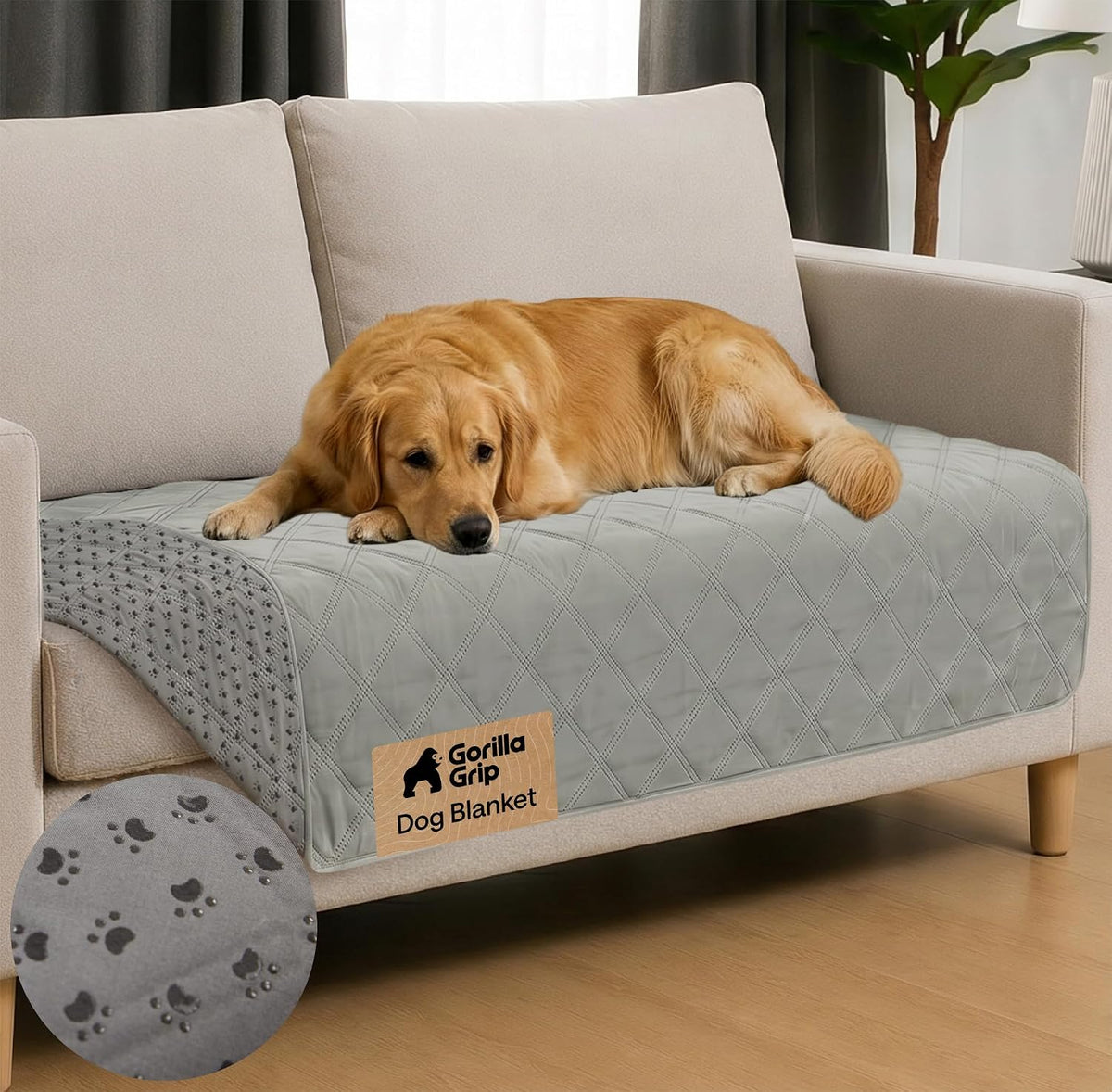 ® Waterproof Dog Blanket, Couch Cover for Dogs, 50x40 Gray Paw | Silicone Grip Backing, Washable, Leakproof, Protects Sofa, Sectional, Bed, Crate, Car and RV, Senior Pet Essential