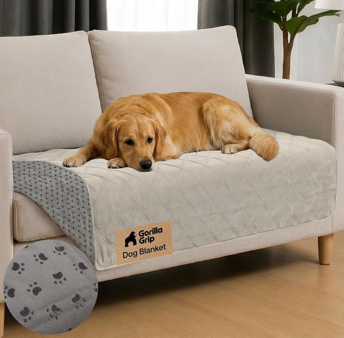® Waterproof Dog Blanket, Couch Cover for Dogs, 50x40 Gray Paw | Silicone Grip Backing, Washable, Leakproof, Protects Sofa, Sectional, Bed, Crate, Car and RV, Senior Pet Essential