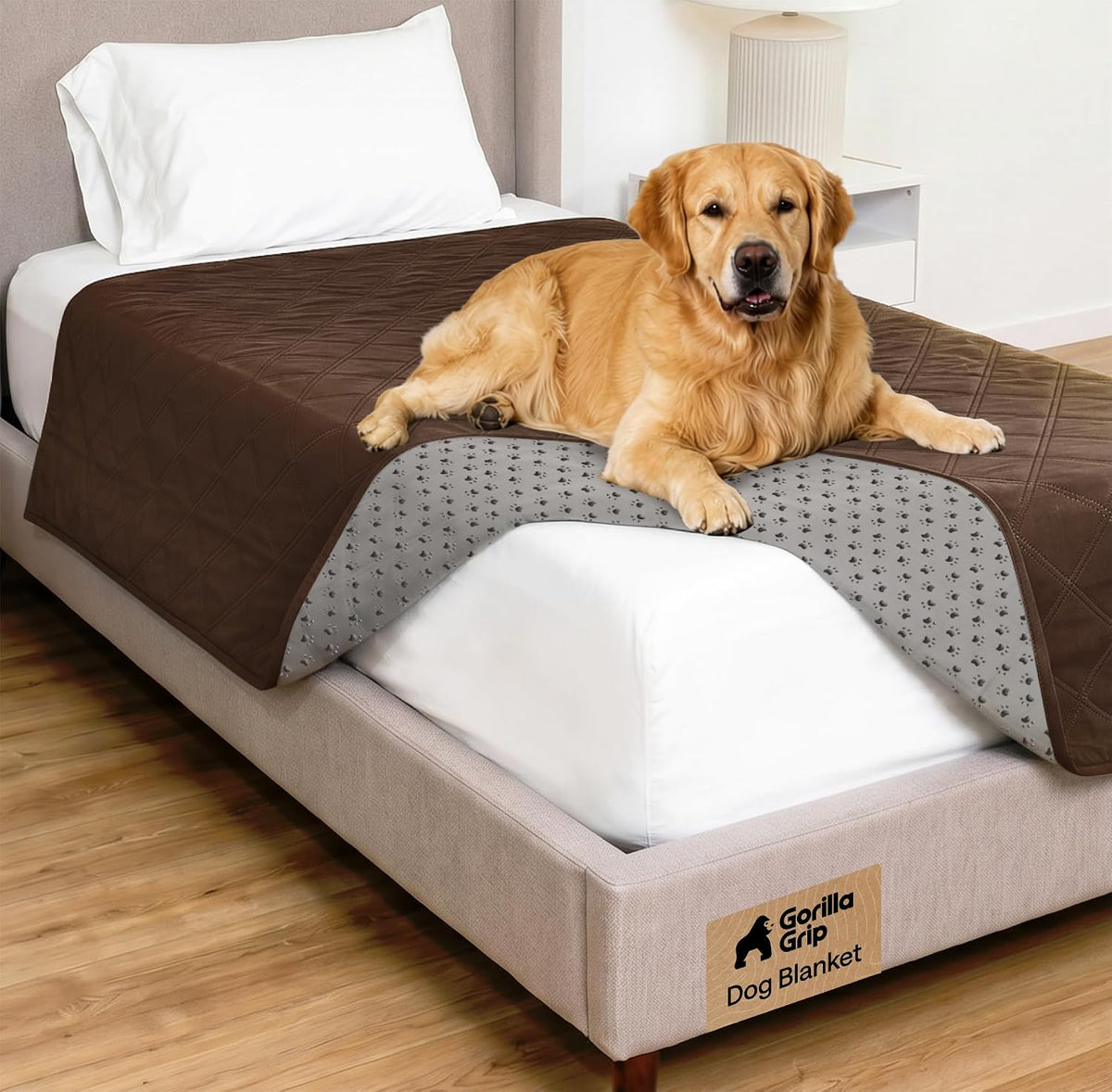 ® Waterproof Dog Blanket, Couch Cover for Dogs, 50x40 Gray Paw | Silicone Grip Backing, Washable, Leakproof, Protects Sofa, Sectional, Bed, Crate, Car and RV, Senior Pet Essential