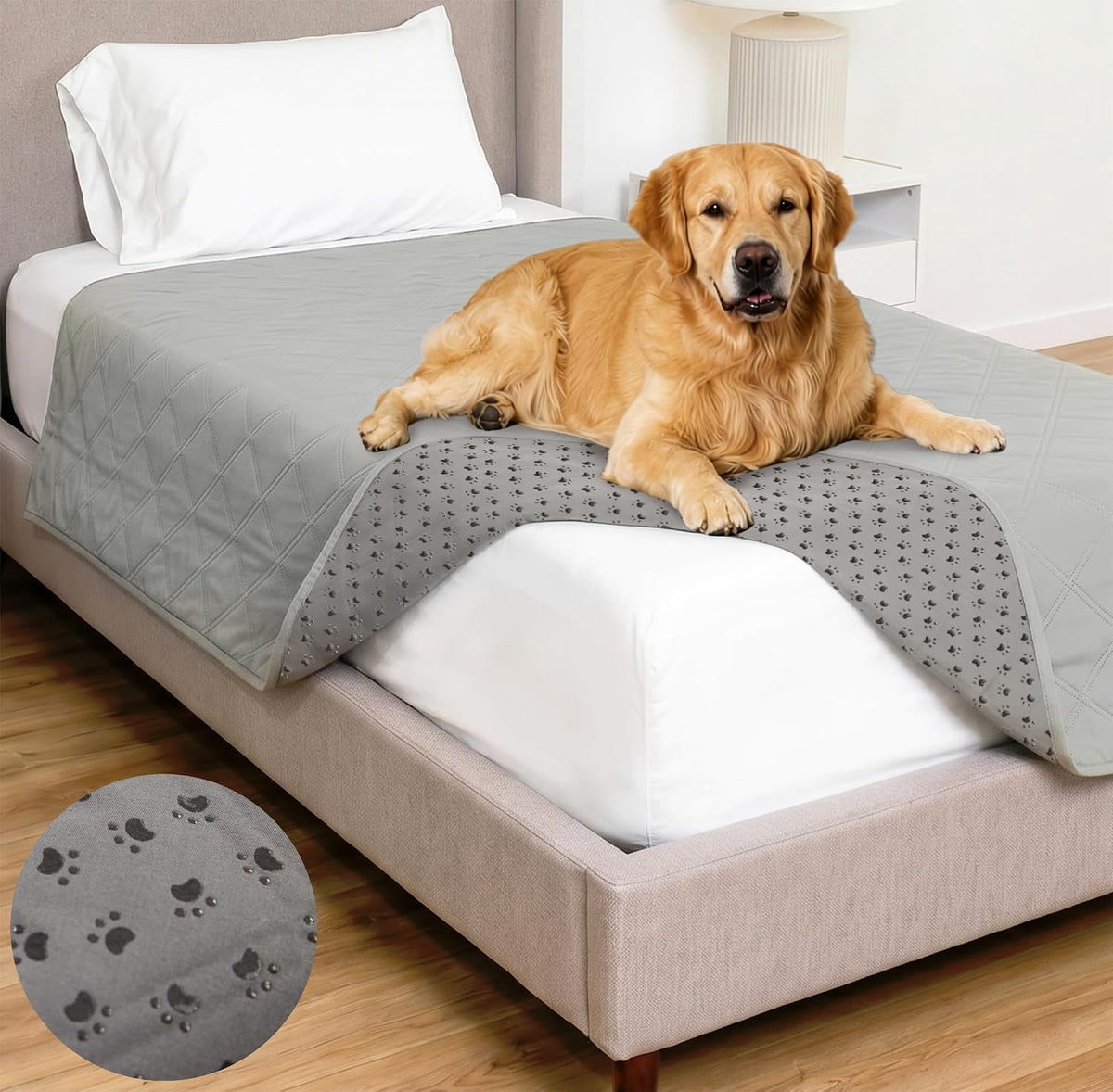 ® Waterproof Dog Blanket, Couch Cover for Dogs, 50x40 Gray Paw | Silicone Grip Backing, Washable, Leakproof, Protects Sofa, Sectional, Bed, Crate, Car and RV, Senior Pet Essential