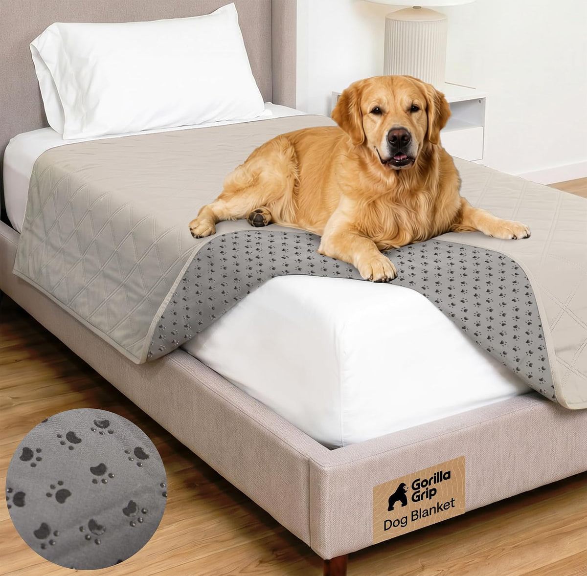 ® Waterproof Dog Blanket, Couch Cover for Dogs, 50x40 Gray Paw | Silicone Grip Backing, Washable, Leakproof, Protects Sofa, Sectional, Bed, Crate, Car and RV, Senior Pet Essential