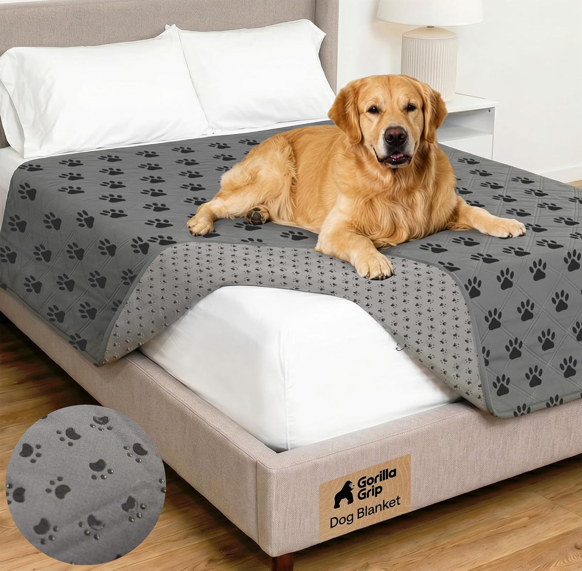 ® Waterproof Dog Blanket, Couch Cover for Dogs, 50x40 Gray Paw | Silicone Grip Backing, Washable, Leakproof, Protects Sofa, Sectional, Bed, Crate, Car and RV, Senior Pet Essential