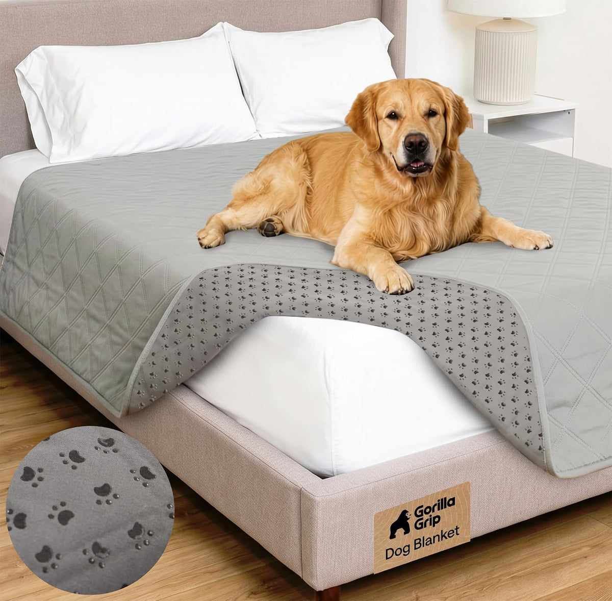 ® Waterproof Dog Blanket, Couch Cover for Dogs, 50x40 Gray Paw | Silicone Grip Backing, Washable, Leakproof, Protects Sofa, Sectional, Bed, Crate, Car and RV, Senior Pet Essential