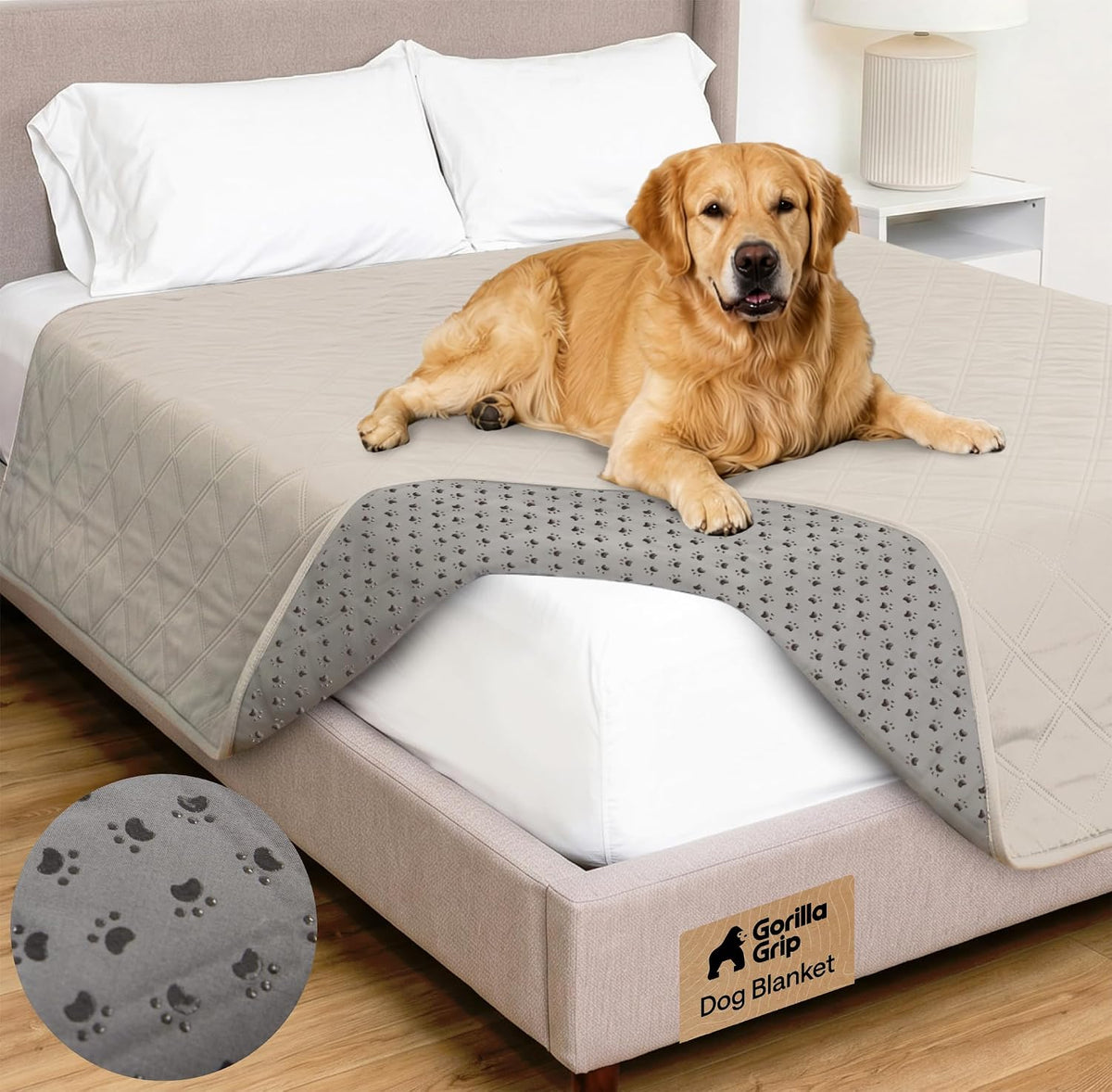 ® Waterproof Dog Blanket, Couch Cover for Dogs, 50x40 Gray Paw | Silicone Grip Backing, Washable, Leakproof, Protects Sofa, Sectional, Bed, Crate, Car and RV, Senior Pet Essential