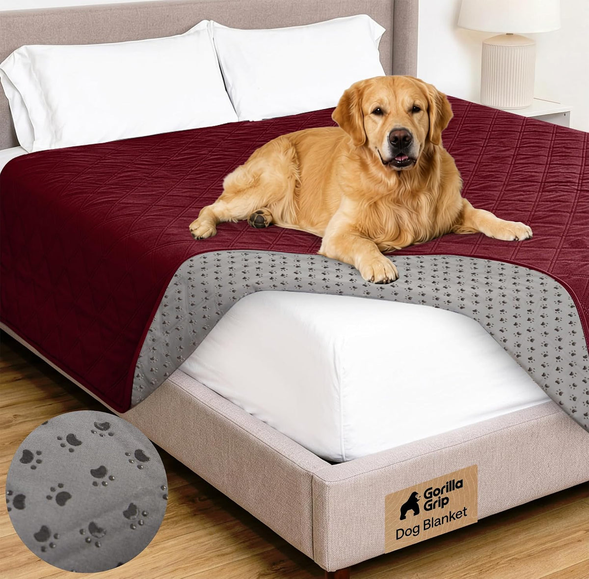 ® Waterproof Dog Blanket, Couch Cover for Dogs, 50x40 Gray Paw | Silicone Grip Backing, Washable, Leakproof, Protects Sofa, Sectional, Bed, Crate, Car and RV, Senior Pet Essential