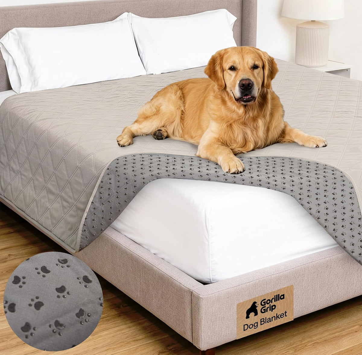 ® Waterproof Dog Blanket, Couch Cover for Dogs, 50x40 Gray Paw | Silicone Grip Backing, Washable, Leakproof, Protects Sofa, Sectional, Bed, Crate, Car and RV, Senior Pet Essential