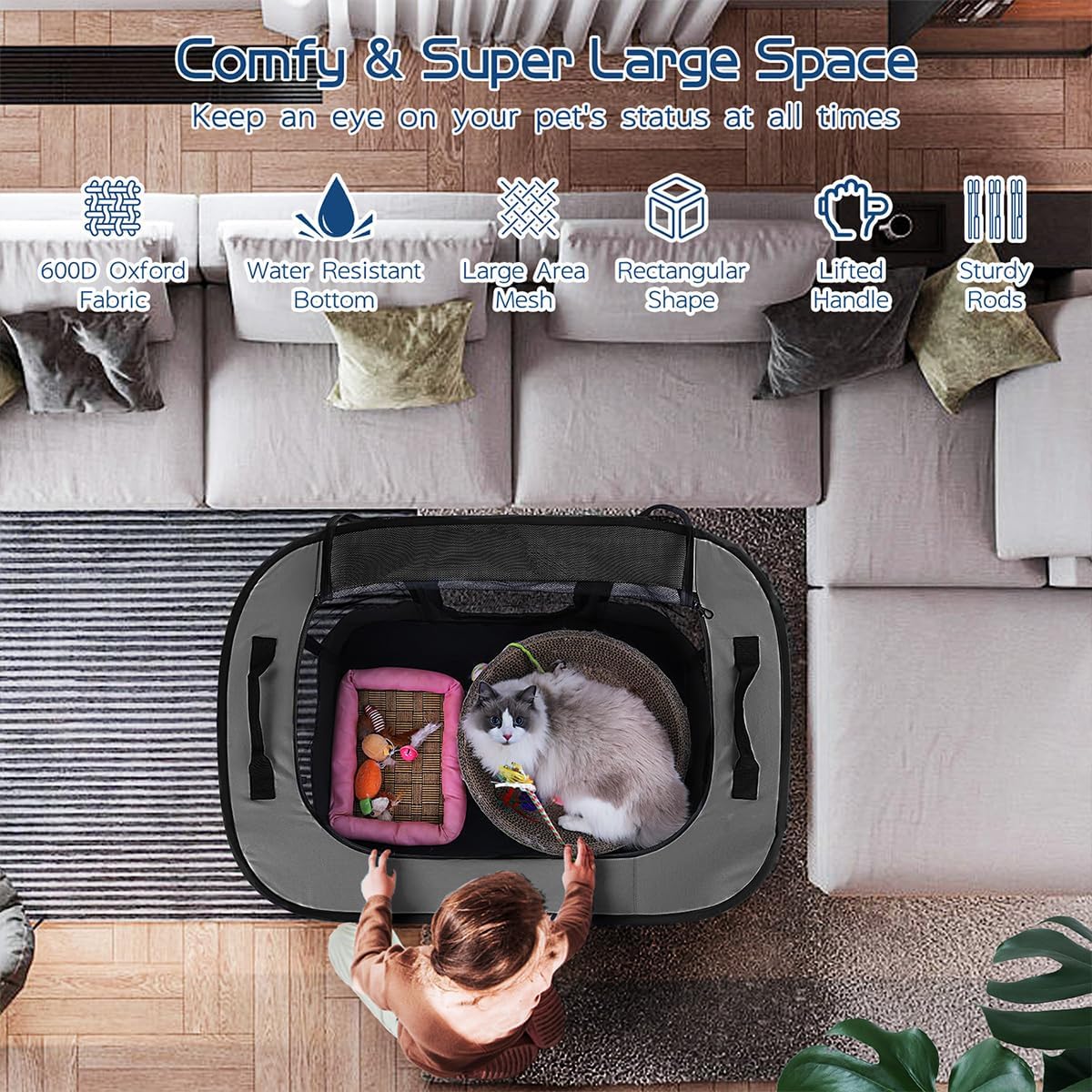Dog Playpen,Foldable Pet Puppy Cat Playpen,M(31"x23"x21")