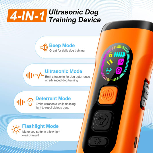 Dog Bark Deterrent Devices Anti Barking Device for Dogs Ultrasonic Bark Stopper Portable Dog Training Tool Indoor Outdoor Up to 50ft Correct Bad Behavior of Own or Neighbor's Dog (Orange)