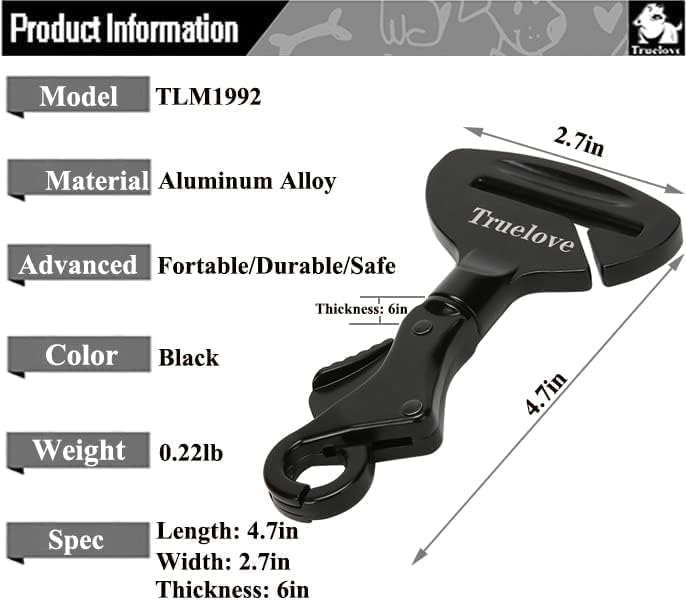 Truelove Vehicle Seat Belt Safety Buckle Lock, Dog Seat Belt Clip Universal Dog Car Restraint - Dog Seatbelt Lock - Portable Vehicle Seatbelt Harness for Pet Car Travel