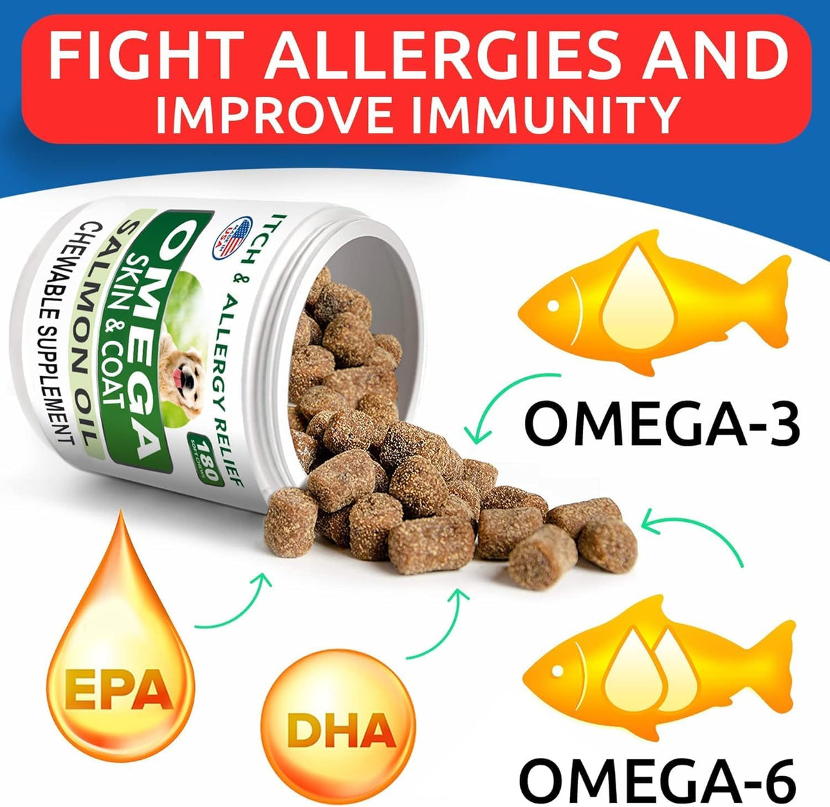 Dog Allergy Relief Chews - Skin Health & Anti-Itch Supplement with Omega-3