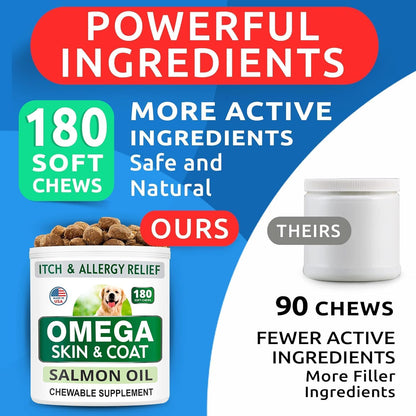 Dog Allergy Relief Chews - Skin Health & Anti-Itch Supplement with Omega-3