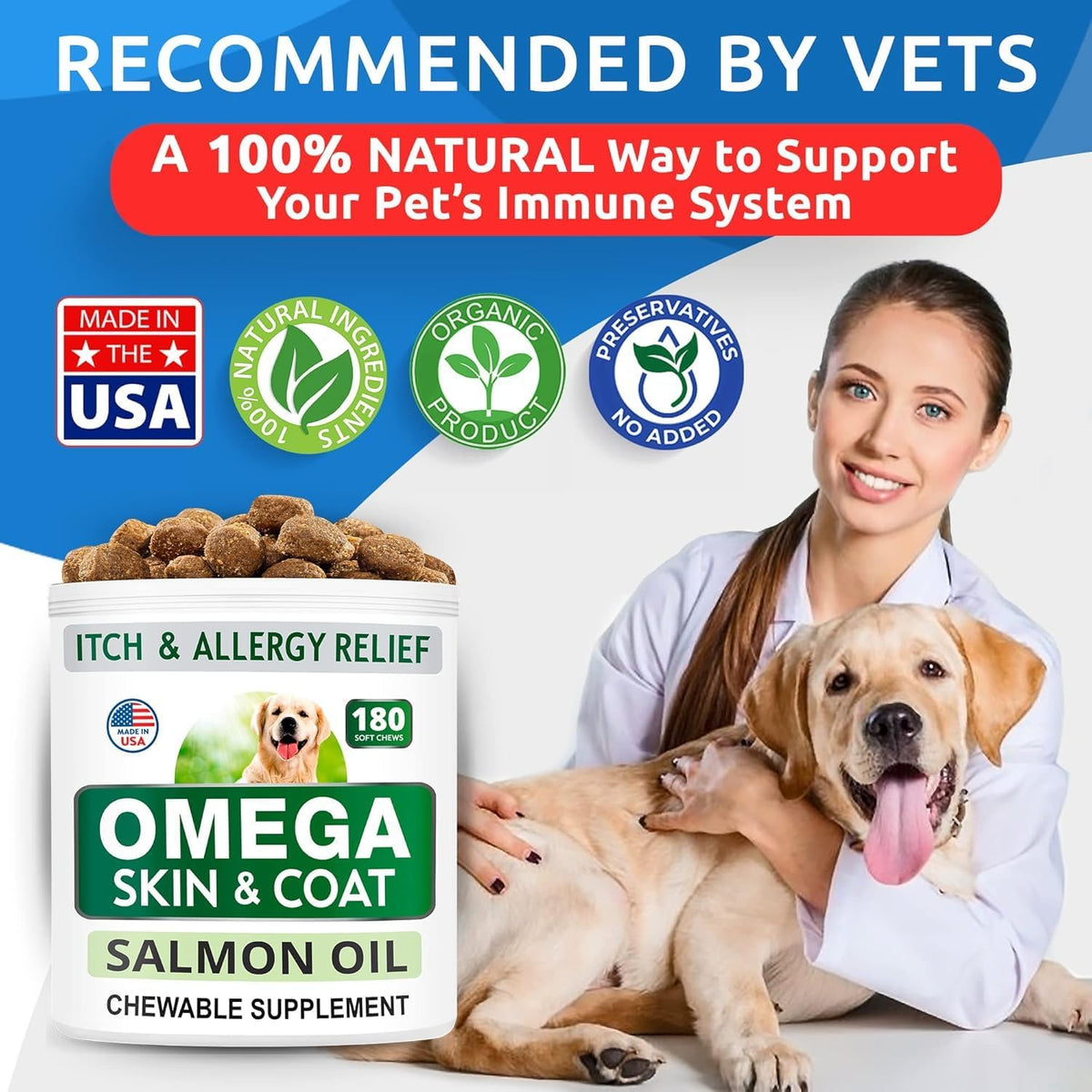 Dog Allergy Relief Chews - Skin Health & Anti-Itch Supplement with Omega-3