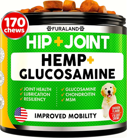 Hemp Hip and Joint Supplement for Dogs - Glucosamine for Dogs - 170 Ct
