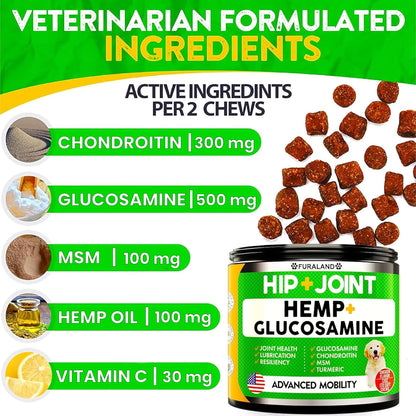 Hemp Hip and Joint Supplement for Dogs - Glucosamine for Dogs - 170 Ct