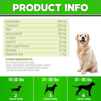 Hemp Hip and Joint Supplement for Dogs - Glucosamine for Dogs - 170 Ct