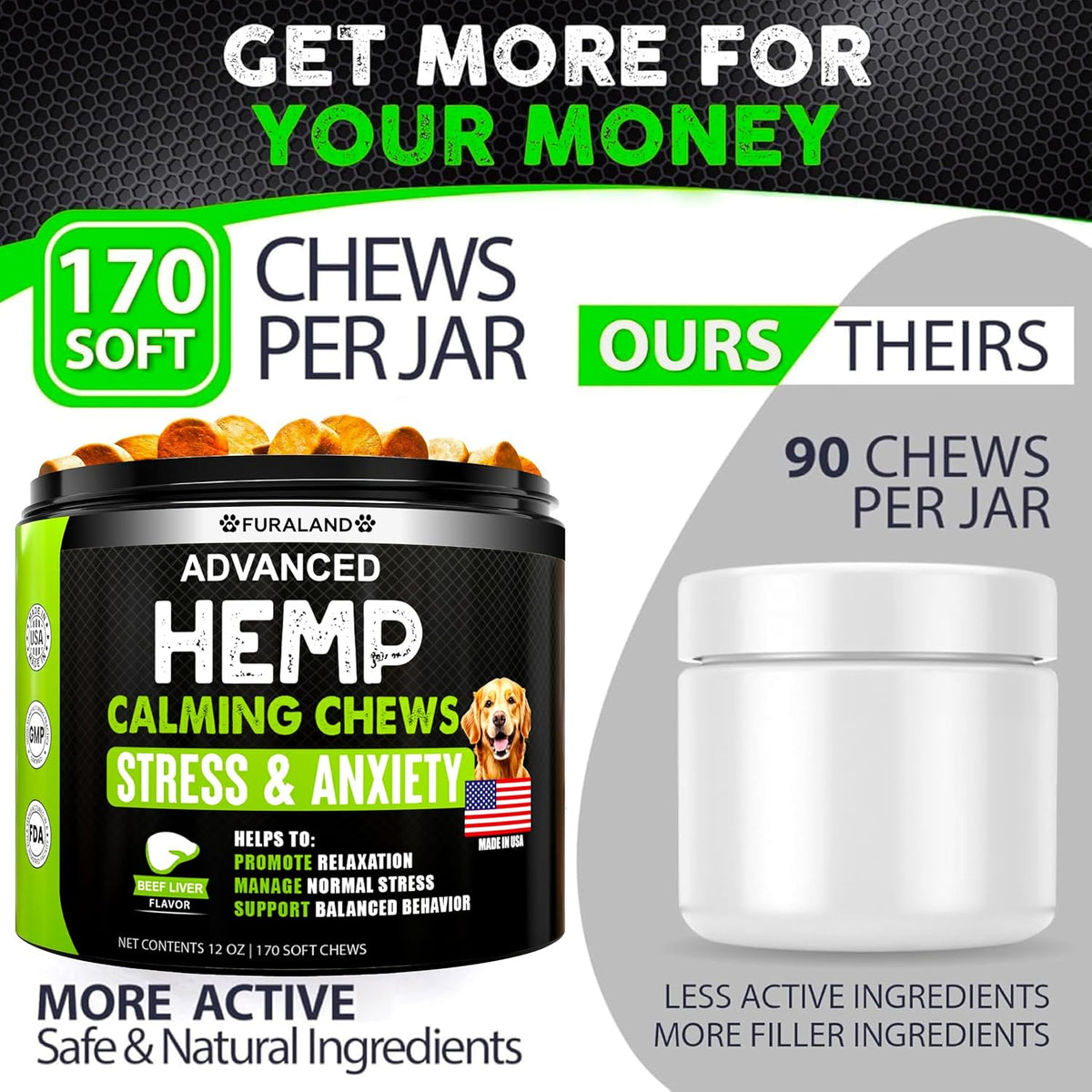 Hemp Hip and Joint Supplement for Dogs - Glucosamine for Dogs - 170 Ct
