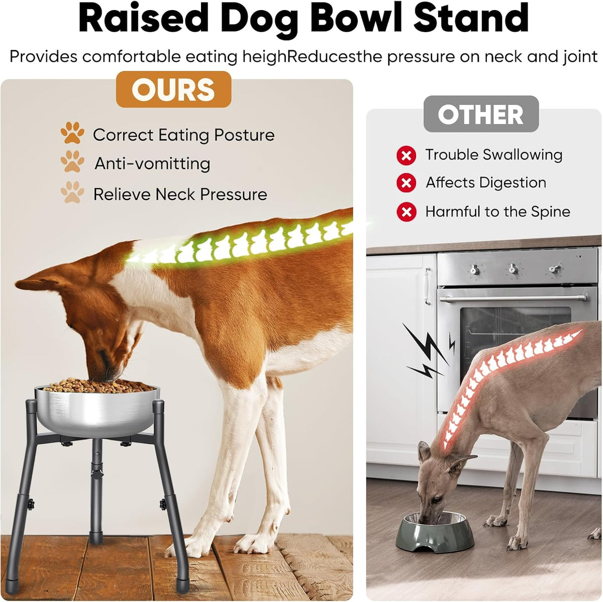Adjustable Raised Metal Dog Bowl Stand, 3 Heights, Bowl Not Included