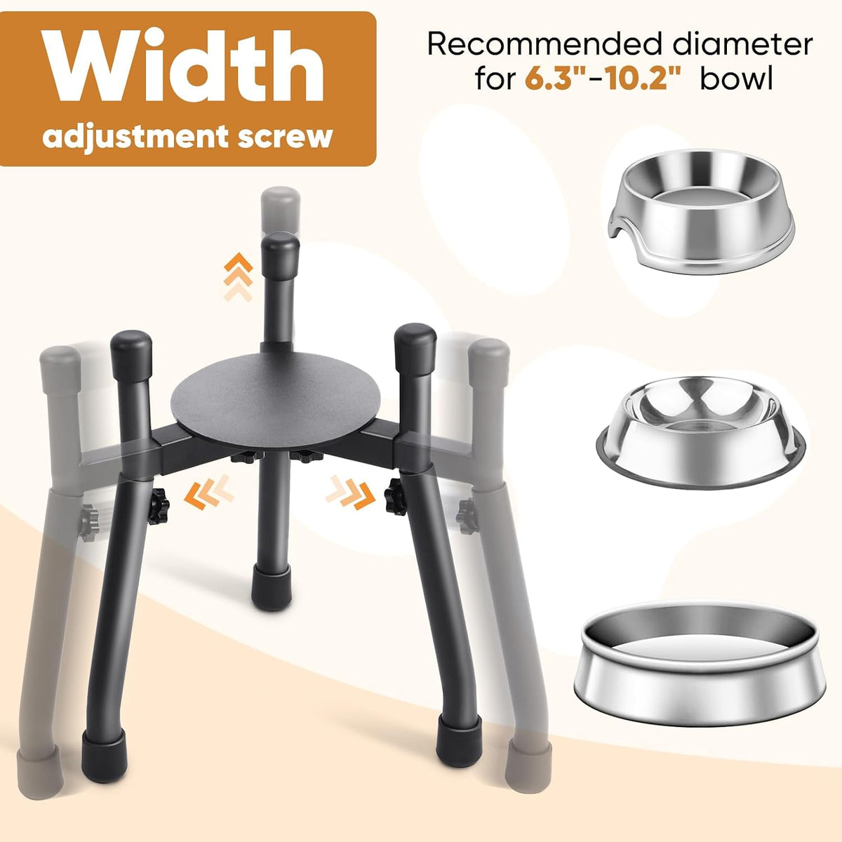 Adjustable Raised Metal Dog Bowl Stand, 3 Heights, Bowl Not Included