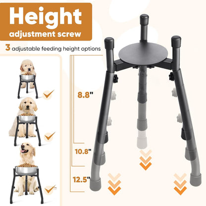 Adjustable Raised Metal Dog Bowl Stand, 3 Heights, Bowl Not Included