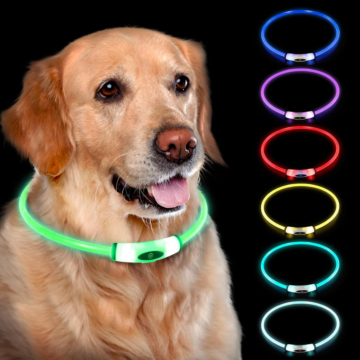 Lighted Dog Collar, Rechargeable 7 Colors Changing Light Up Dog Collar, IP67 Waterproof LED Collar Glow in the Dark, Make Pet Visible and Safety for Night Walking,Outdoor, for All Dogs
