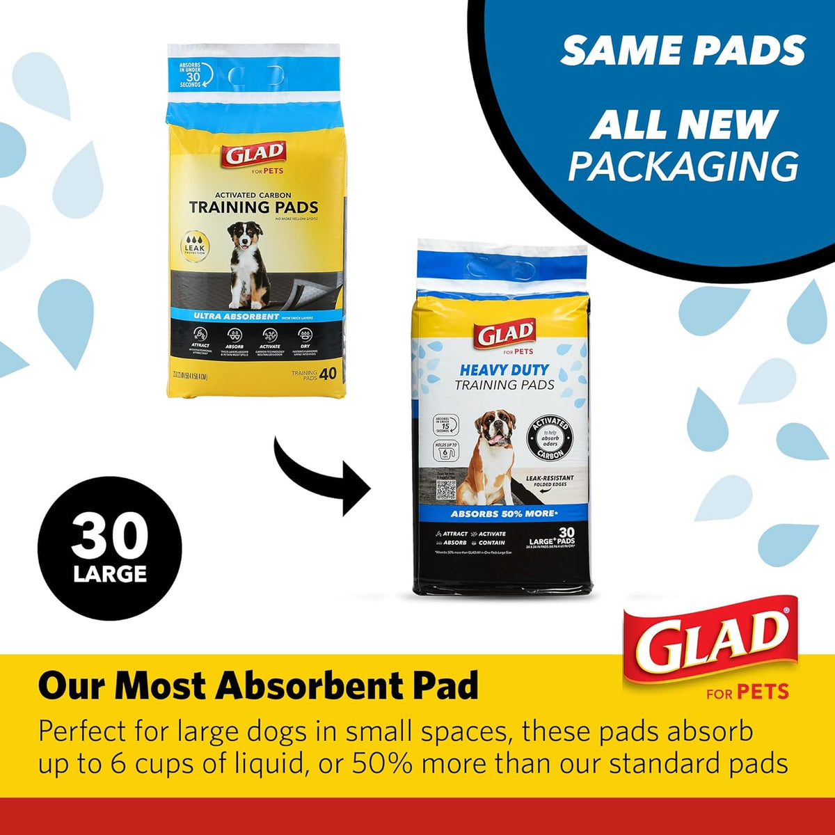 Glad for Pets XL Charcoal Training Pads, Heavy Duty, 24x24 in, 30 Count