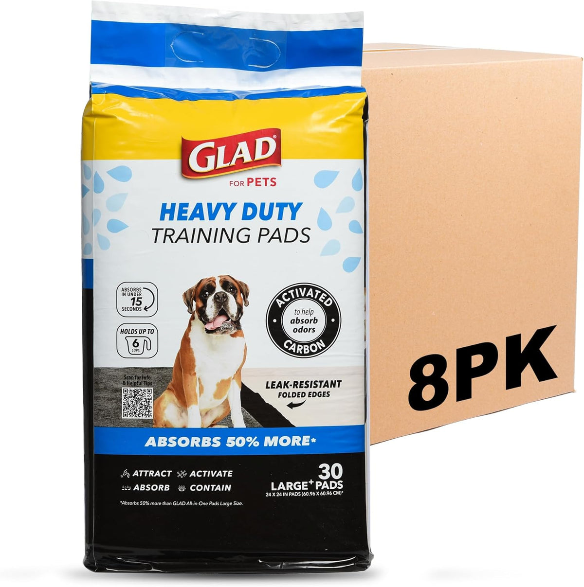 Glad for Pets XL Charcoal Training Pads, Heavy Duty, 24x24 in, 30 Count