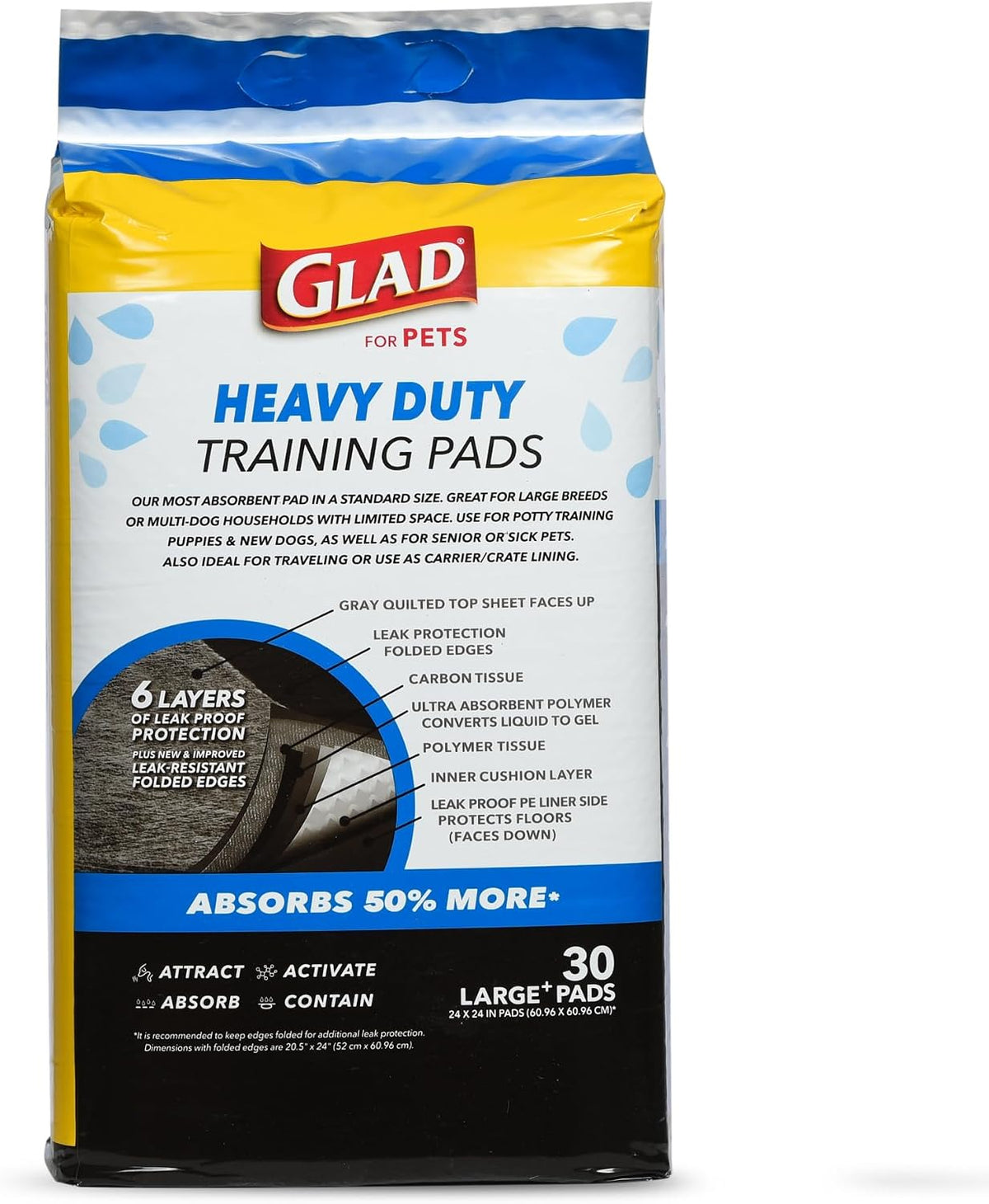 Glad for Pets XL Charcoal Training Pads, Heavy Duty, 24x24 in, 30 Count