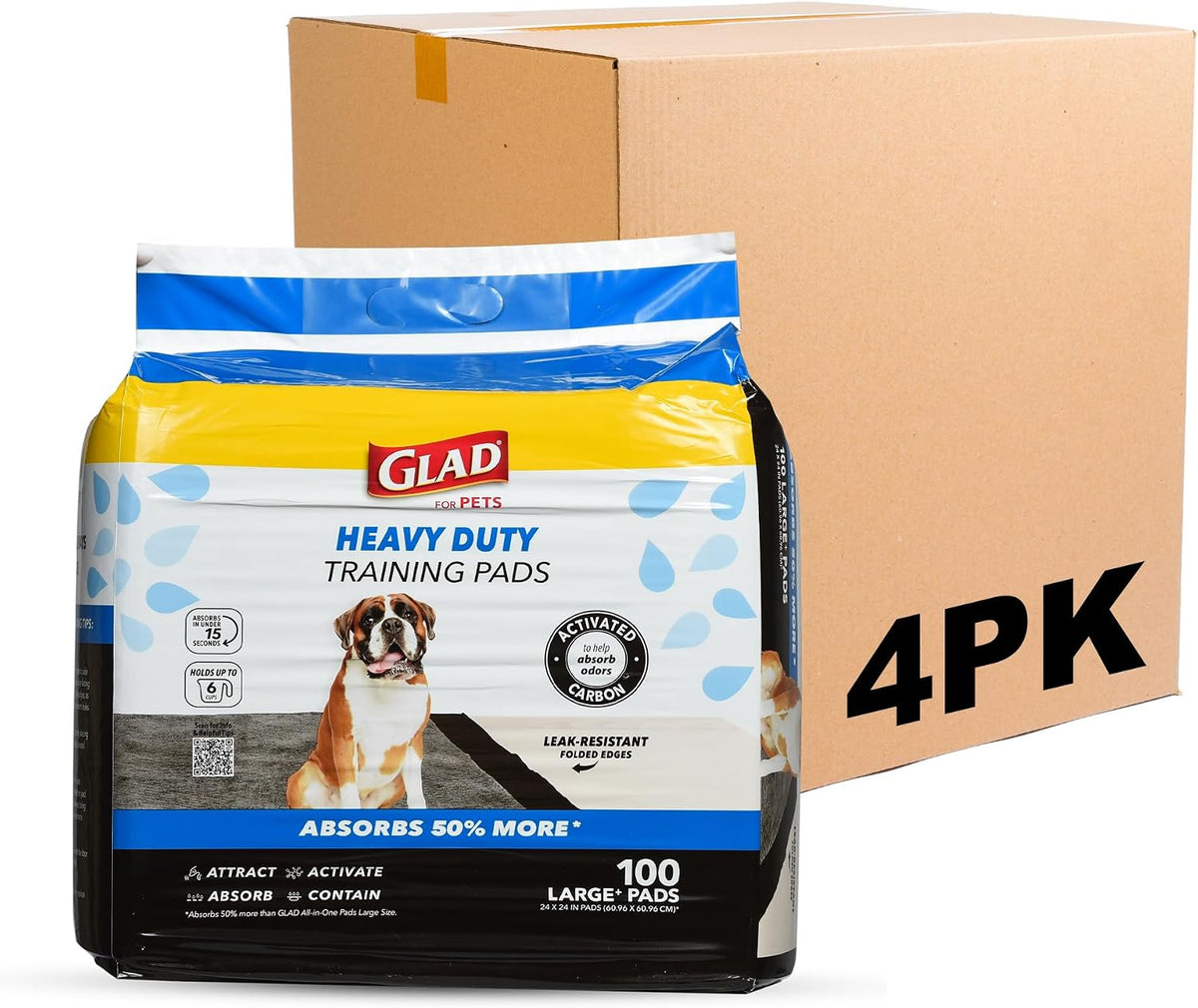 Glad for Pets XL Charcoal Training Pads, Heavy Duty, 24x24 in, 30 Count