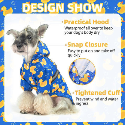 Dog Raincoat with Hood & Harness Built-in, Waterproof Dog Rain Jacket Slicker Poncho Reflective Vest Clothes for Rainy Snowy Winter Cold Days, Blue Duck M